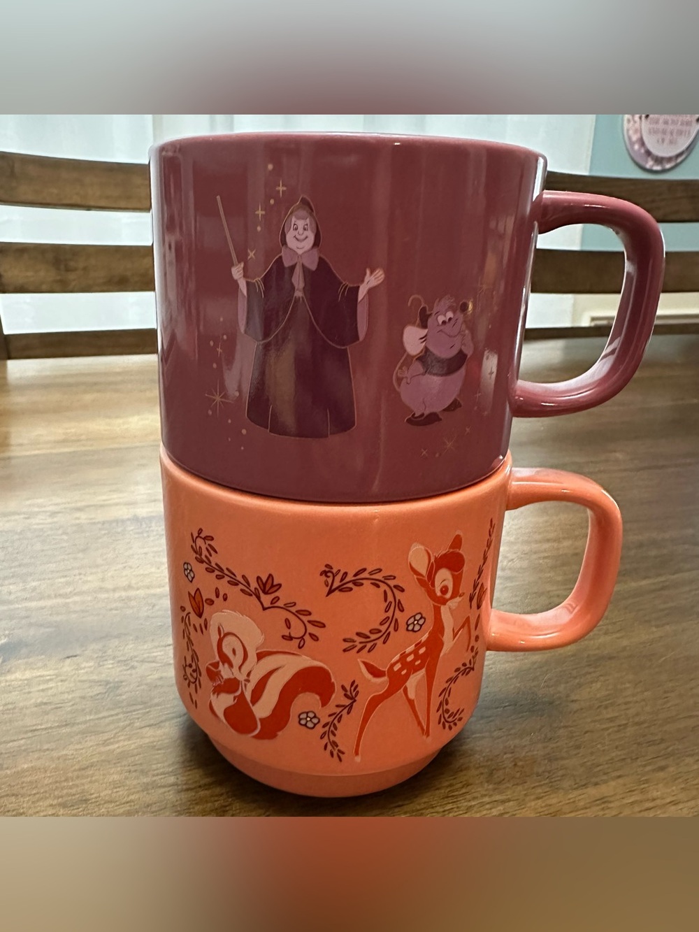 Disney Wisdom Stackable Mug Set Bambi Thumper and Cinderella Fairy Godmother - Picture 2 of 9
